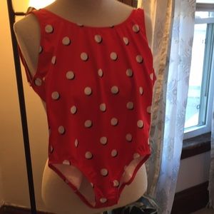 Cute polka dot red one piece bathing suit